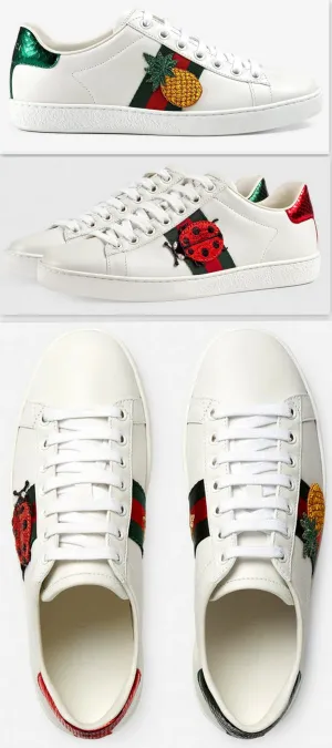 Ace Embroidered Low Top Sneaker - Pineapple & Ladybug