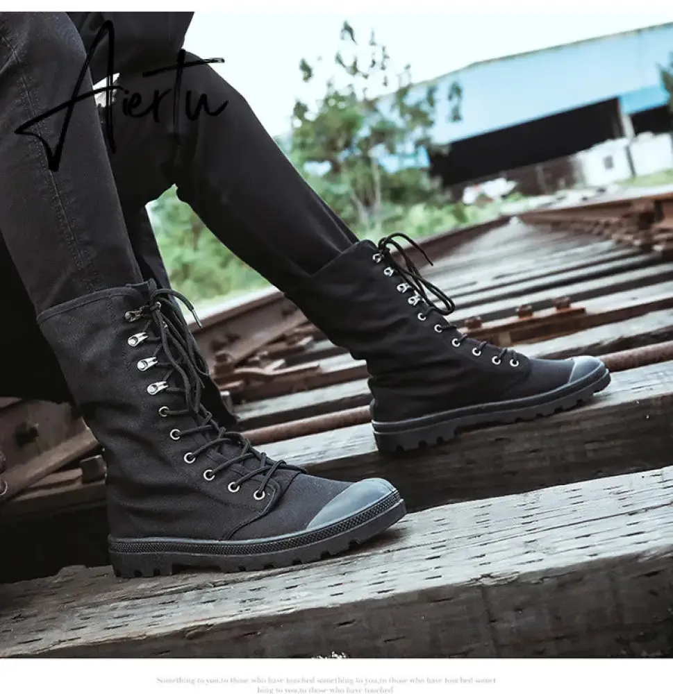 Aiertu Men Boots Spring Fashion Men Casual Shoes Mid-calf Male Military Tactical Boots Lace Up Comfortable Man Sneakers