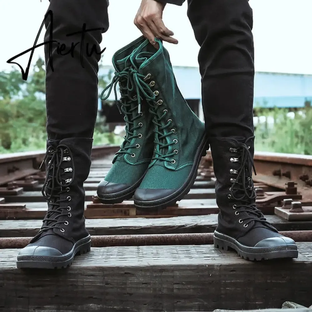 Aiertu Men Boots Spring Fashion Men Casual Shoes Mid-calf Male Military Tactical Boots Lace Up Comfortable Man Sneakers