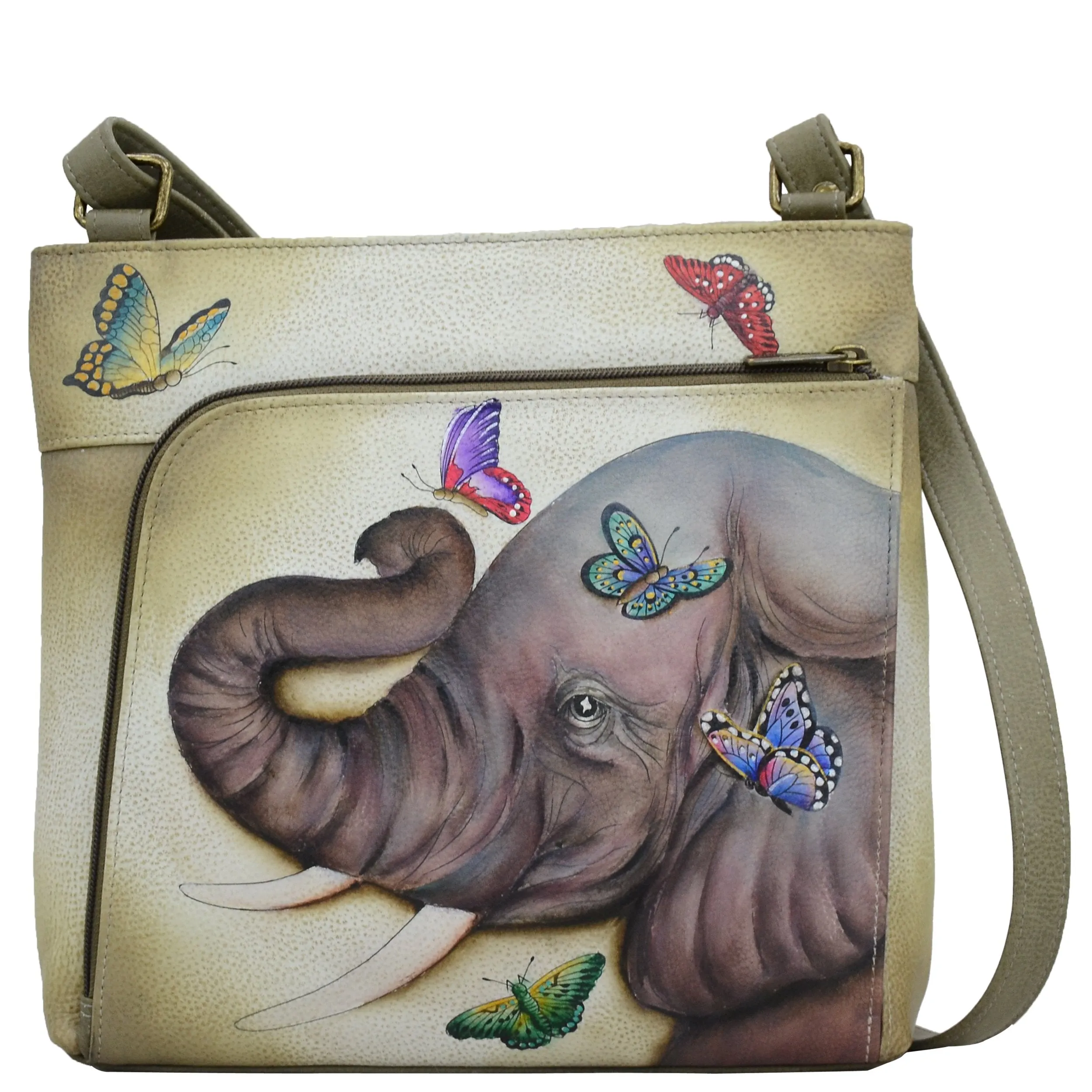 Anuschka Hand Painted Women’s Genuine Leather Crossbody with Front Zip Organiser & RFID Card Protection - Gentle Giant