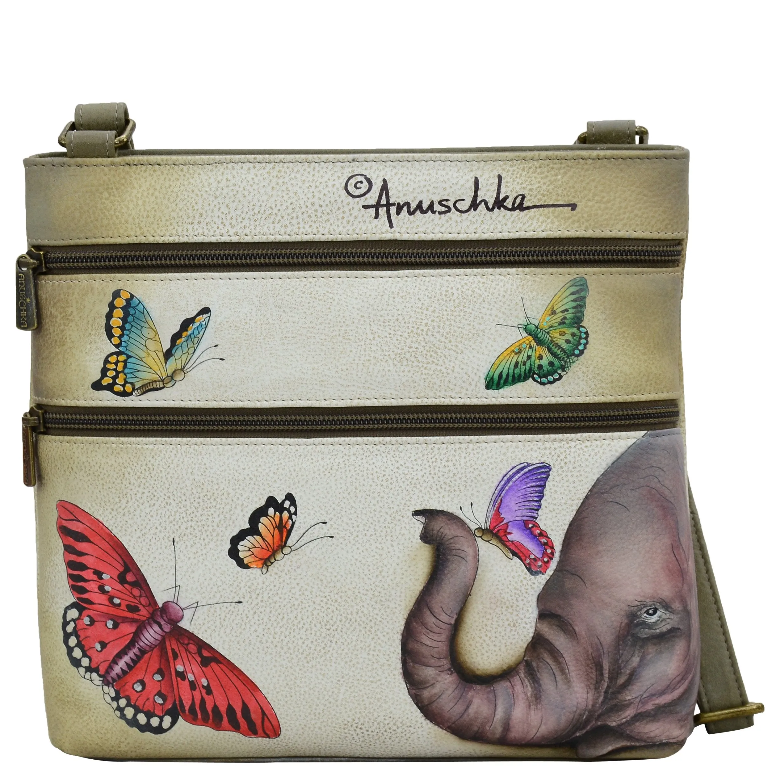 Anuschka Hand Painted Women’s Genuine Leather Crossbody with Front Zip Organiser & RFID Card Protection - Gentle Giant