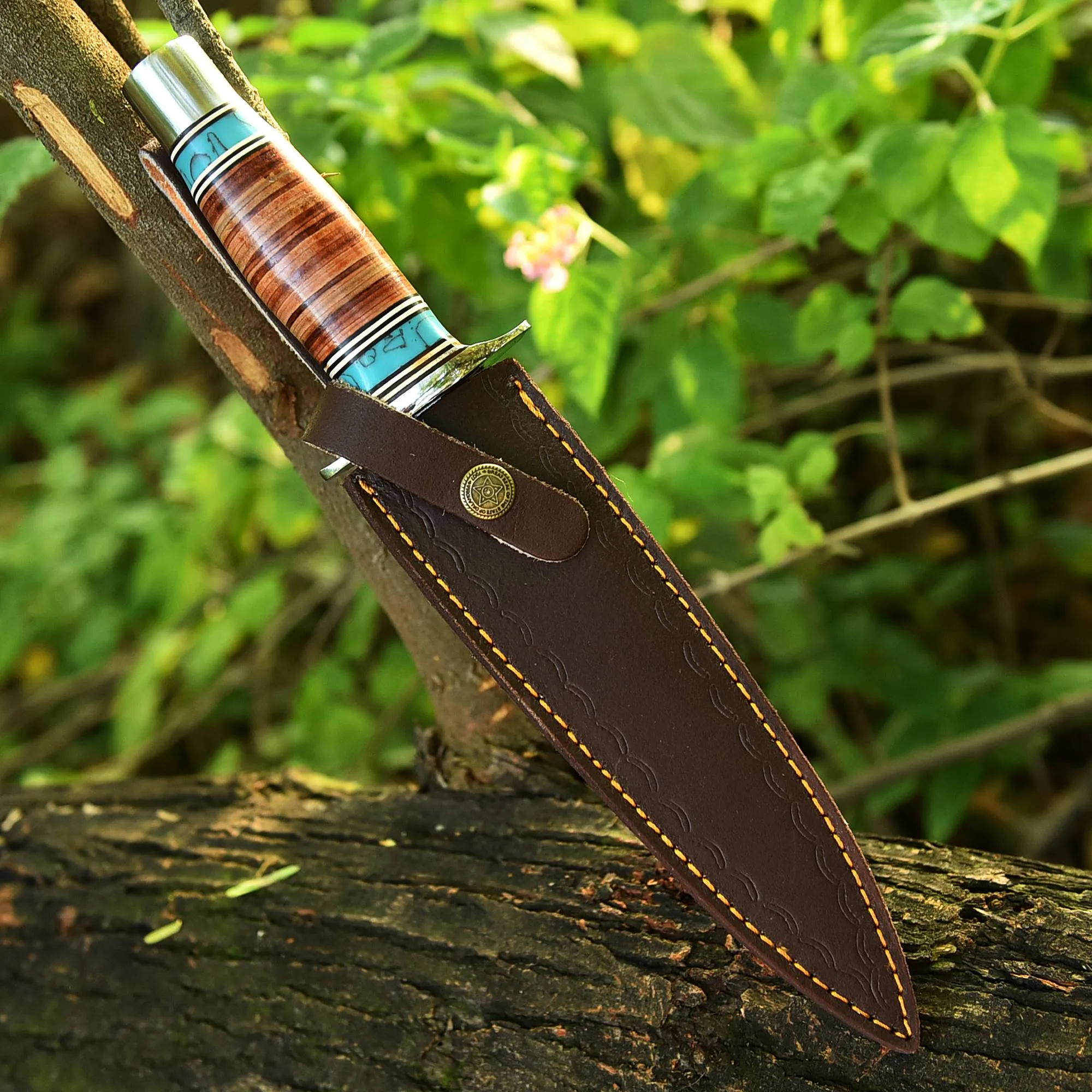 Arkansas ToothPick Dual Edged Blade knife - Leather Stacked Handle