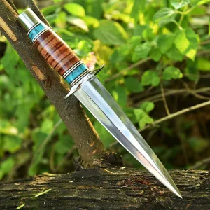 Arkansas ToothPick Dual Edged Blade knife - Leather Stacked Handle