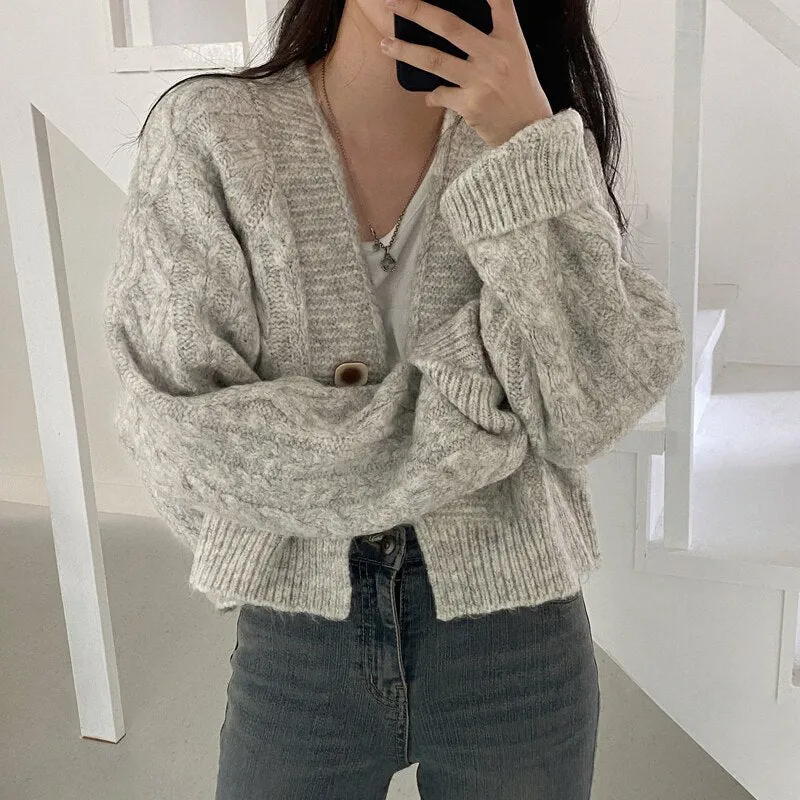 Back to College Joskaa Vintage Criss Cross Woman Crop Sweater Autumn Winter 2024 New Cardigan Long Sleeve V Neck Button Up Casual Knitted Coat