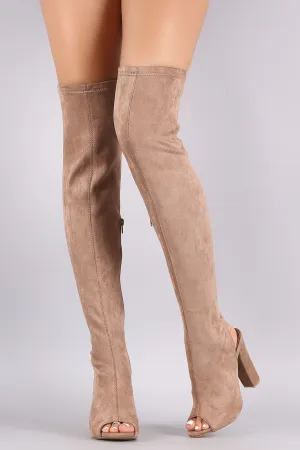 Bamboo Stretchy Fitted Over-The-Knee Open Back Suede Boots