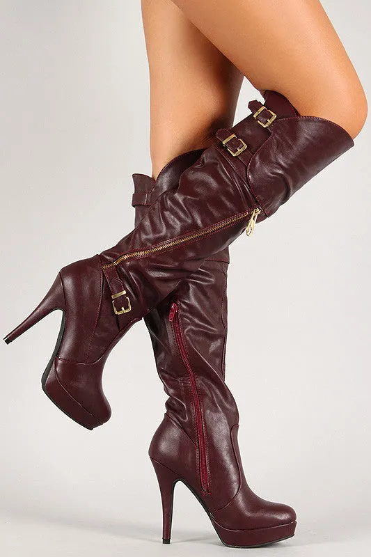 Bamboo Zipper Buckle Platform Stiletto Boot