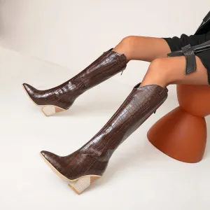 Below Knee Cowboy Print Boots