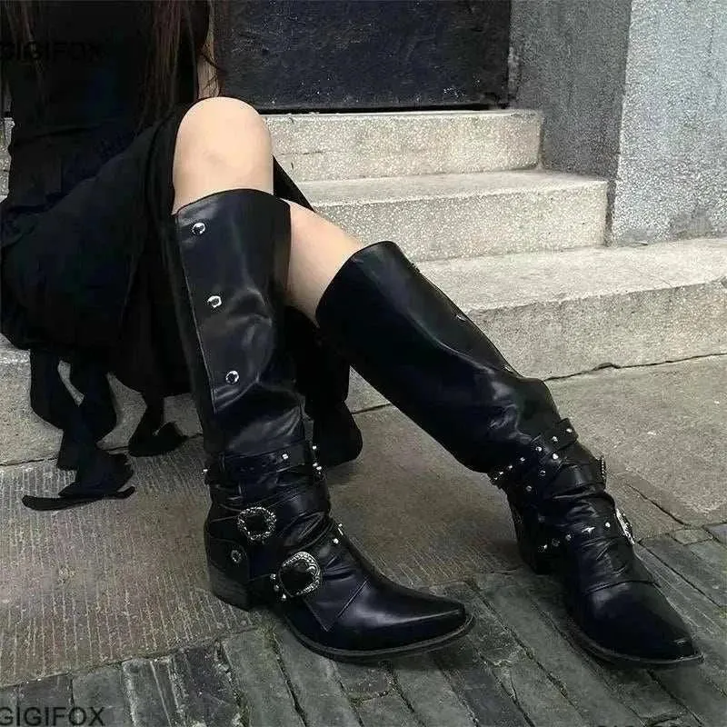 Biker Boots Women -Women Buckle Knee High Boots Winter Knee High Boots