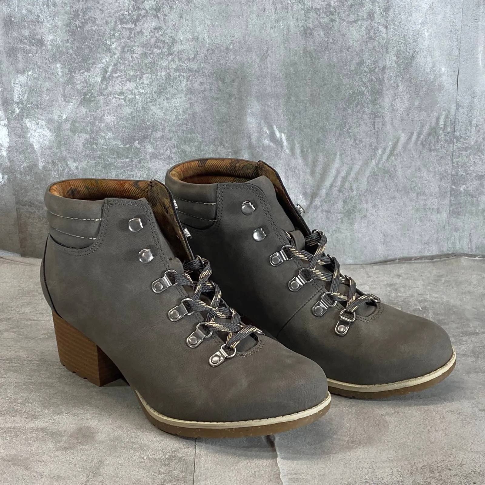 B.O.C Women's Light Grey Alder Lace-Up Block-Heel Hiking Boots SZ 7.5