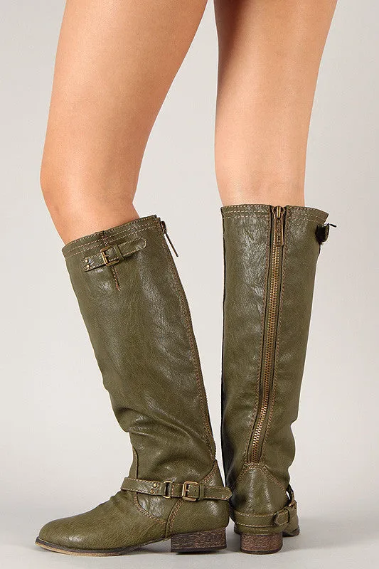 Breckelle Double Buckle Ruched Riding Knee High Boot