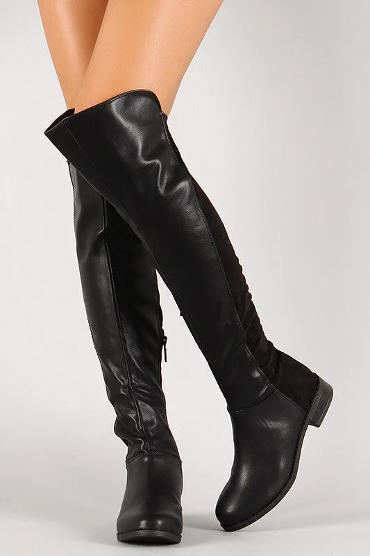 Breckelle Mixed Media Round Toe Knee High Boot