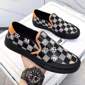 British Style Slip on Loafer Shoes for Men - Genuine Leather Casual Trend Print Flats