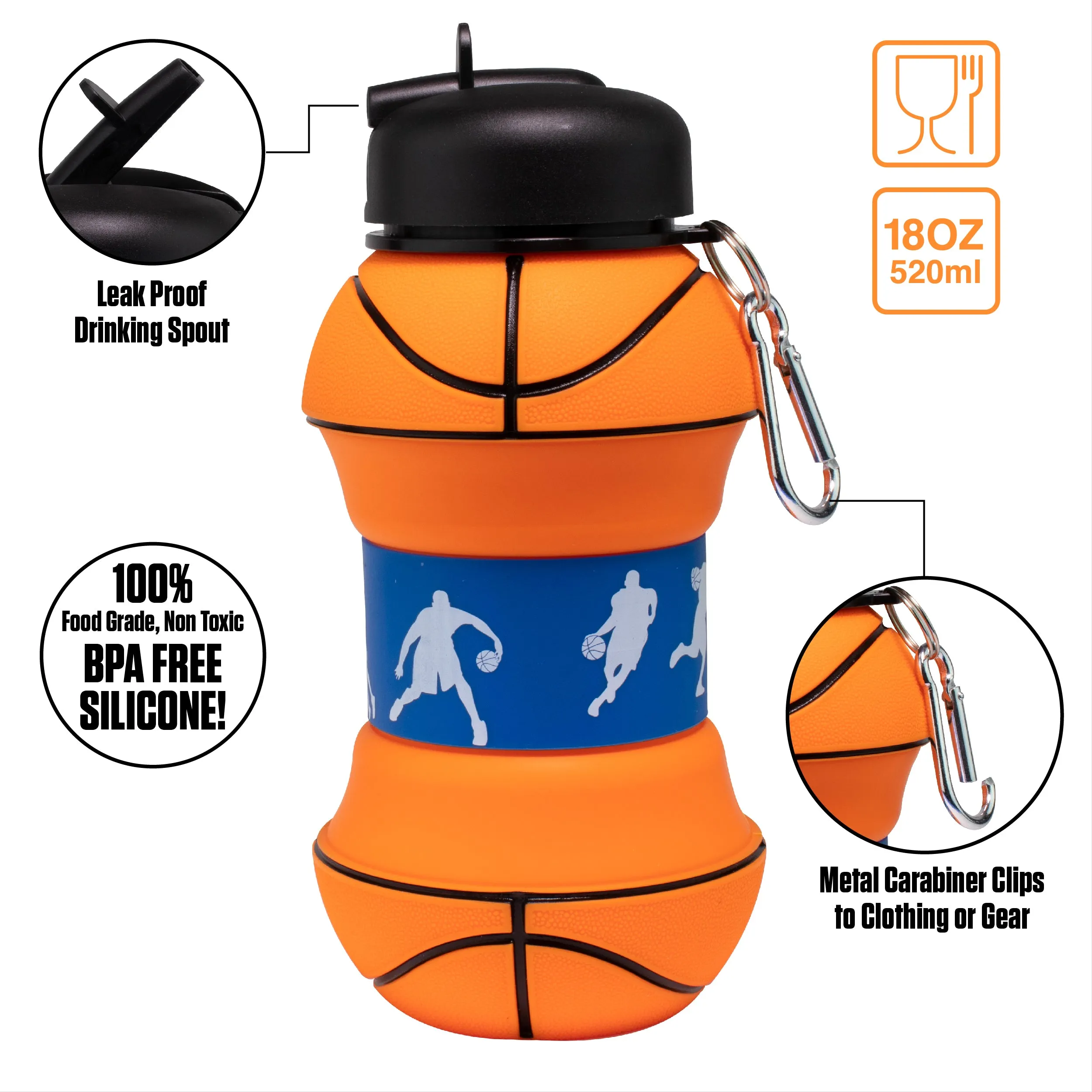 Collapsible Silicone Basketball Water Bottle Maccabi Art, 500 ml.