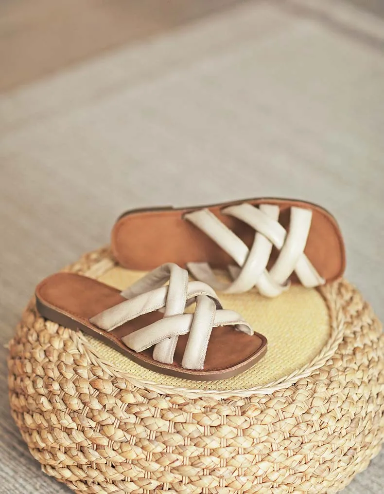 Comfortable Cross Straps Leather Slippers