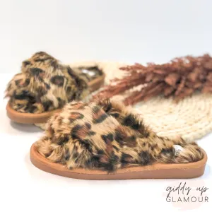 Corky's | Slumber Criss Cross Slide On Furry Slippers in Leopard