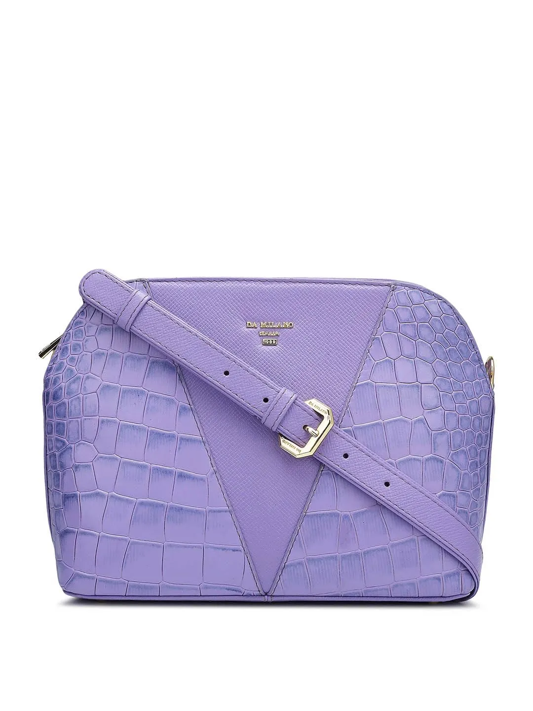 Da Milano Genuine Leather Purple Sling Bag (01524) (Small)