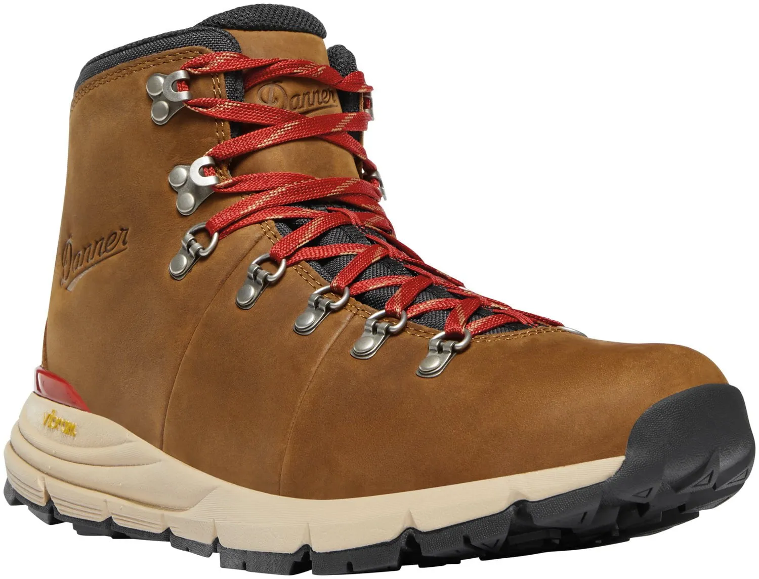 Danner Mens Mountain 600 Leaf GTX Grizzly Brown/Rhodo Red Leather Hiking Boots