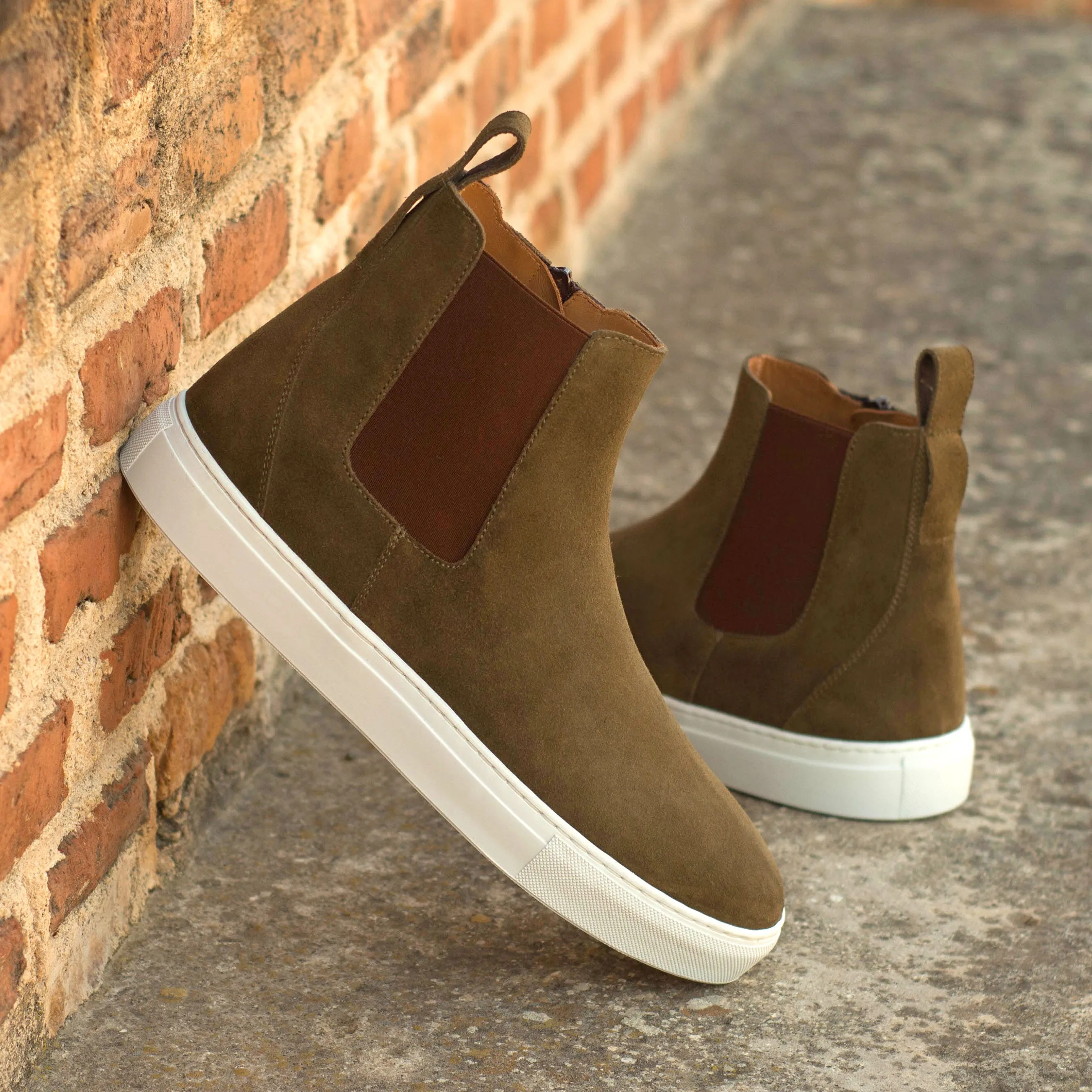 DapperFam Gallant in Khaki Men's Lux Suede Chelsea Sport