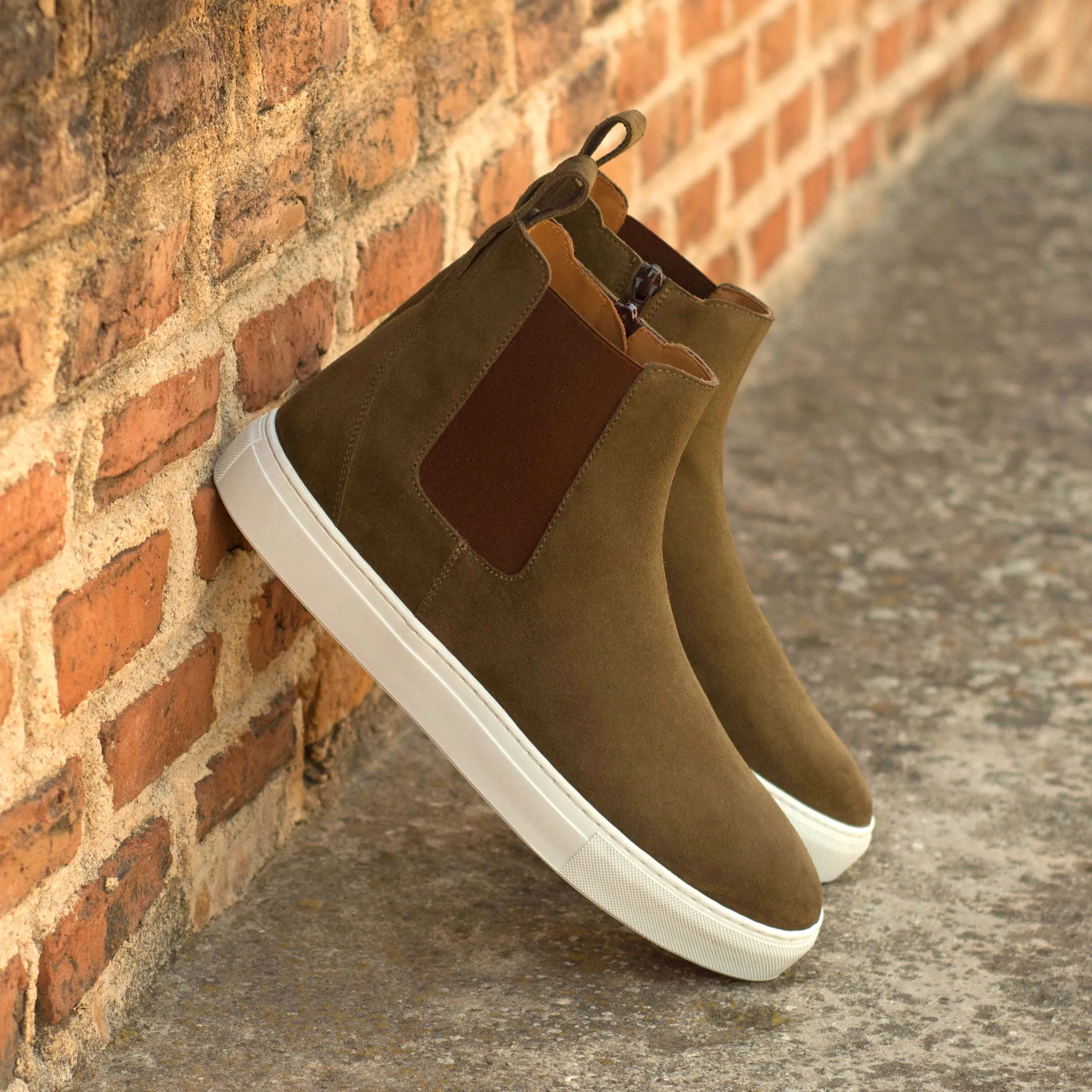 DapperFam Gallant in Khaki Men's Lux Suede Chelsea Sport