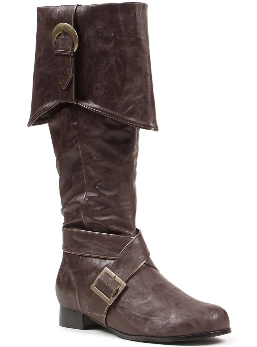 Deluxe Brown Leather Look Pirate Costume Boots