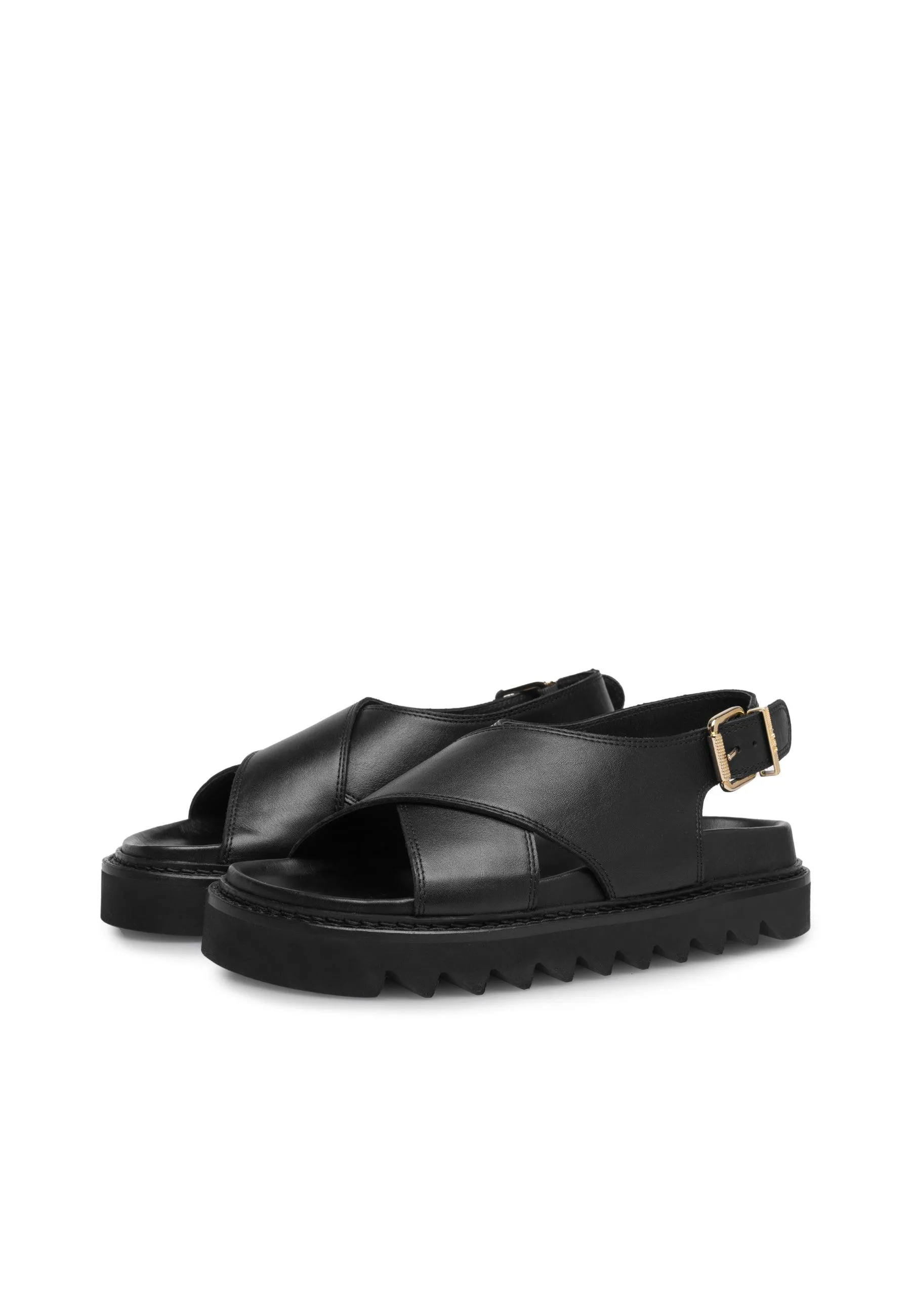 Diana Black Leather Chunky Sandals