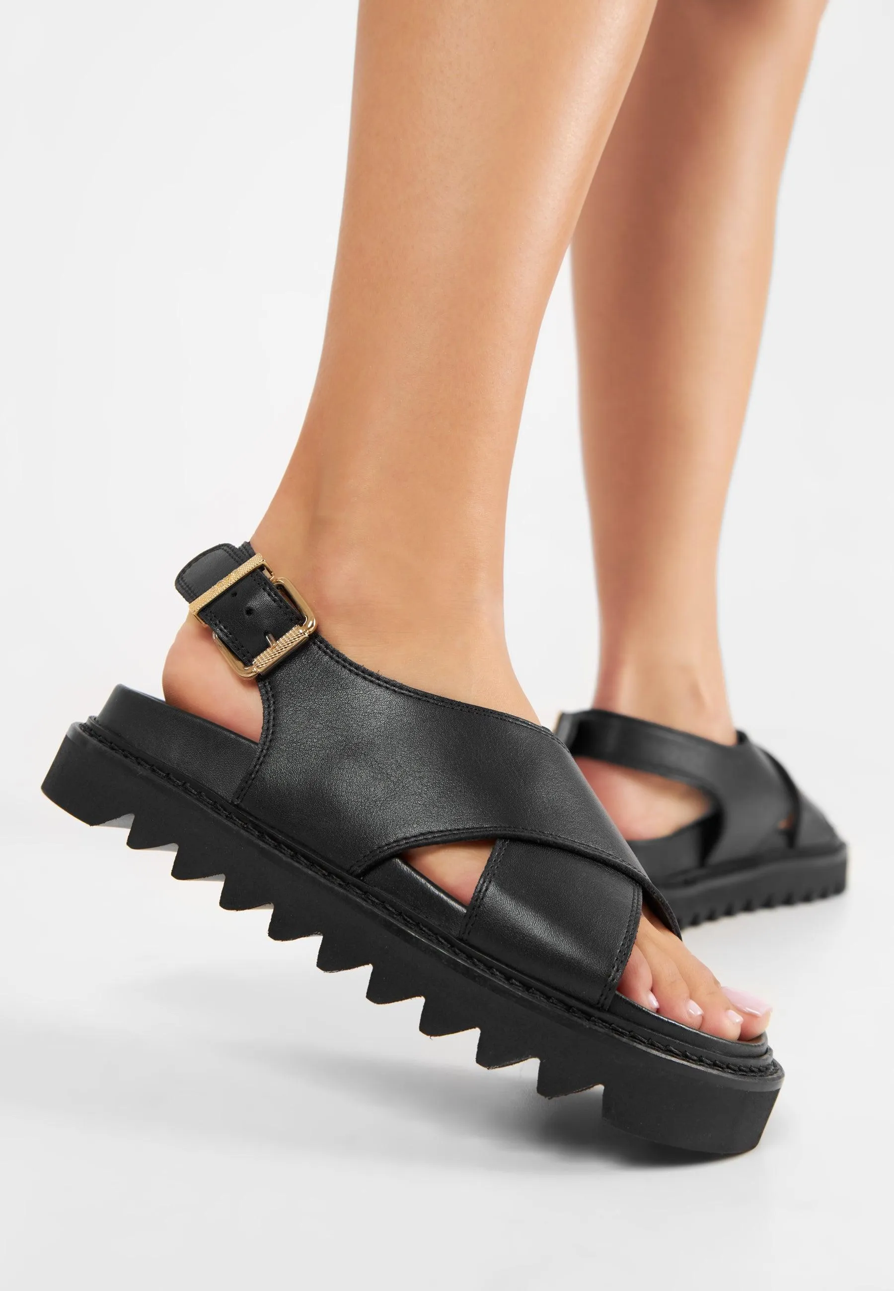 Diana Black Leather Chunky Sandals