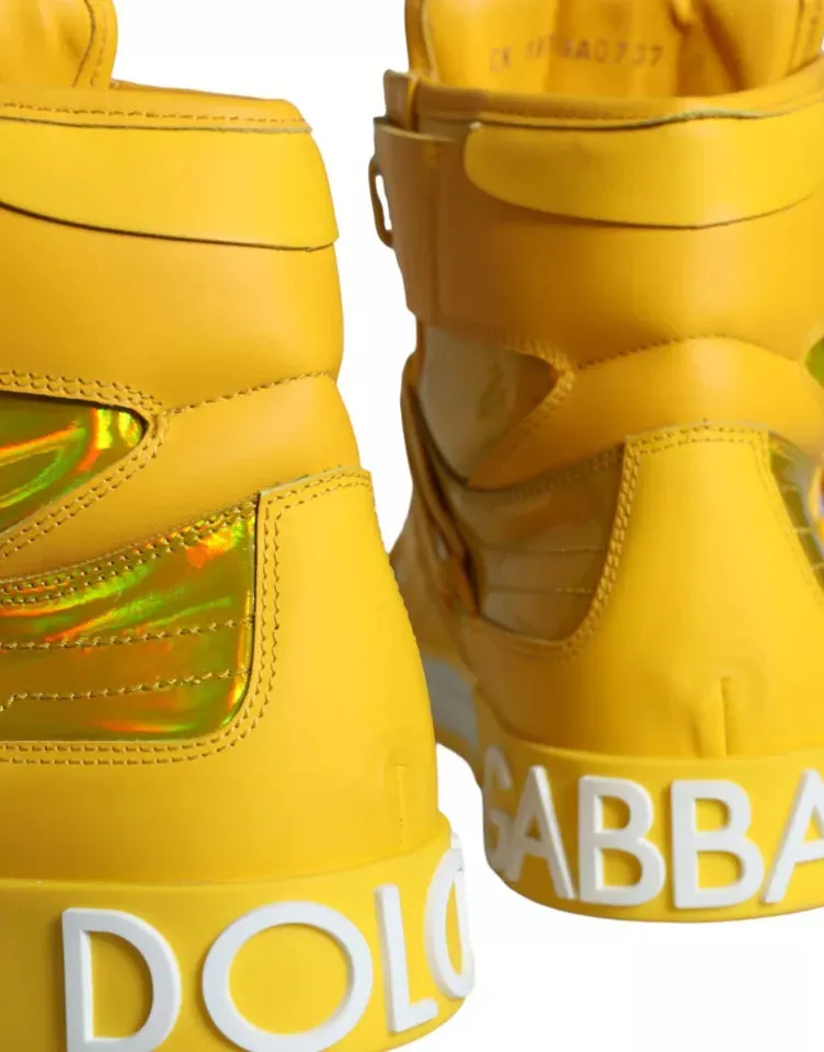 Dolce & Gabbana Leather High Top Sneakers In Yellow