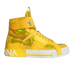 Dolce & Gabbana Leather High Top Sneakers In Yellow