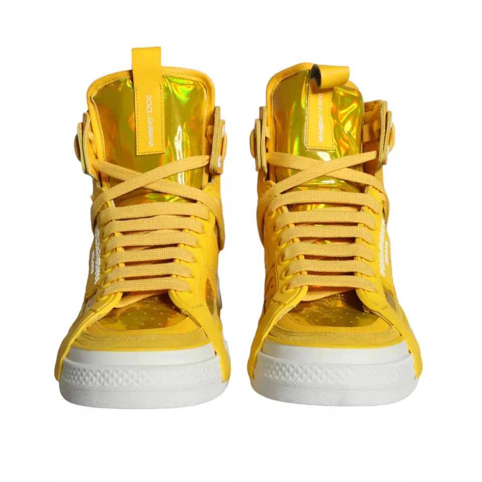 Dolce & Gabbana Leather High Top Sneakers In Yellow