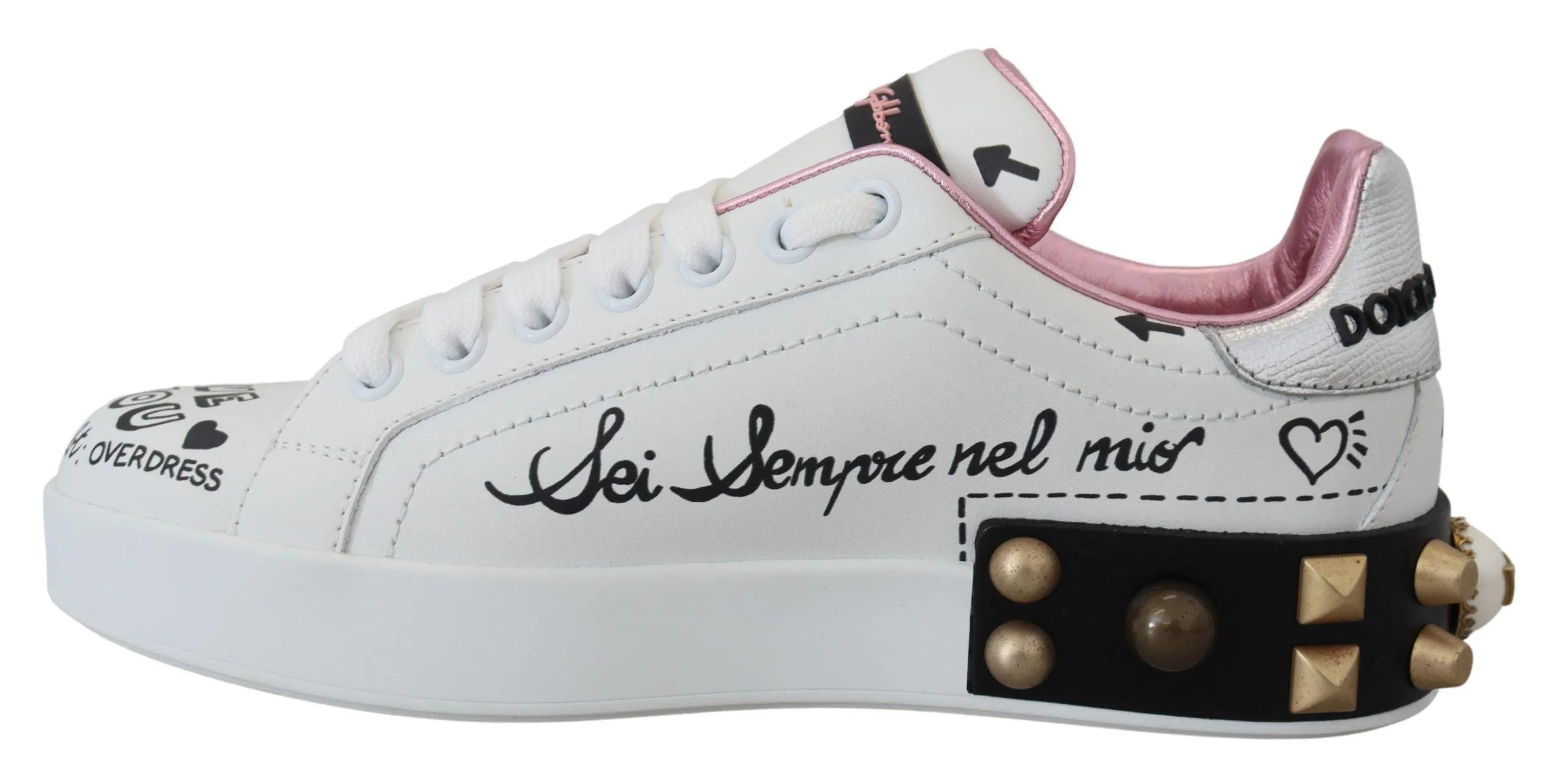 Dolce & Gabbana White Leather Crystal Queen Crown Sneakers Shoes