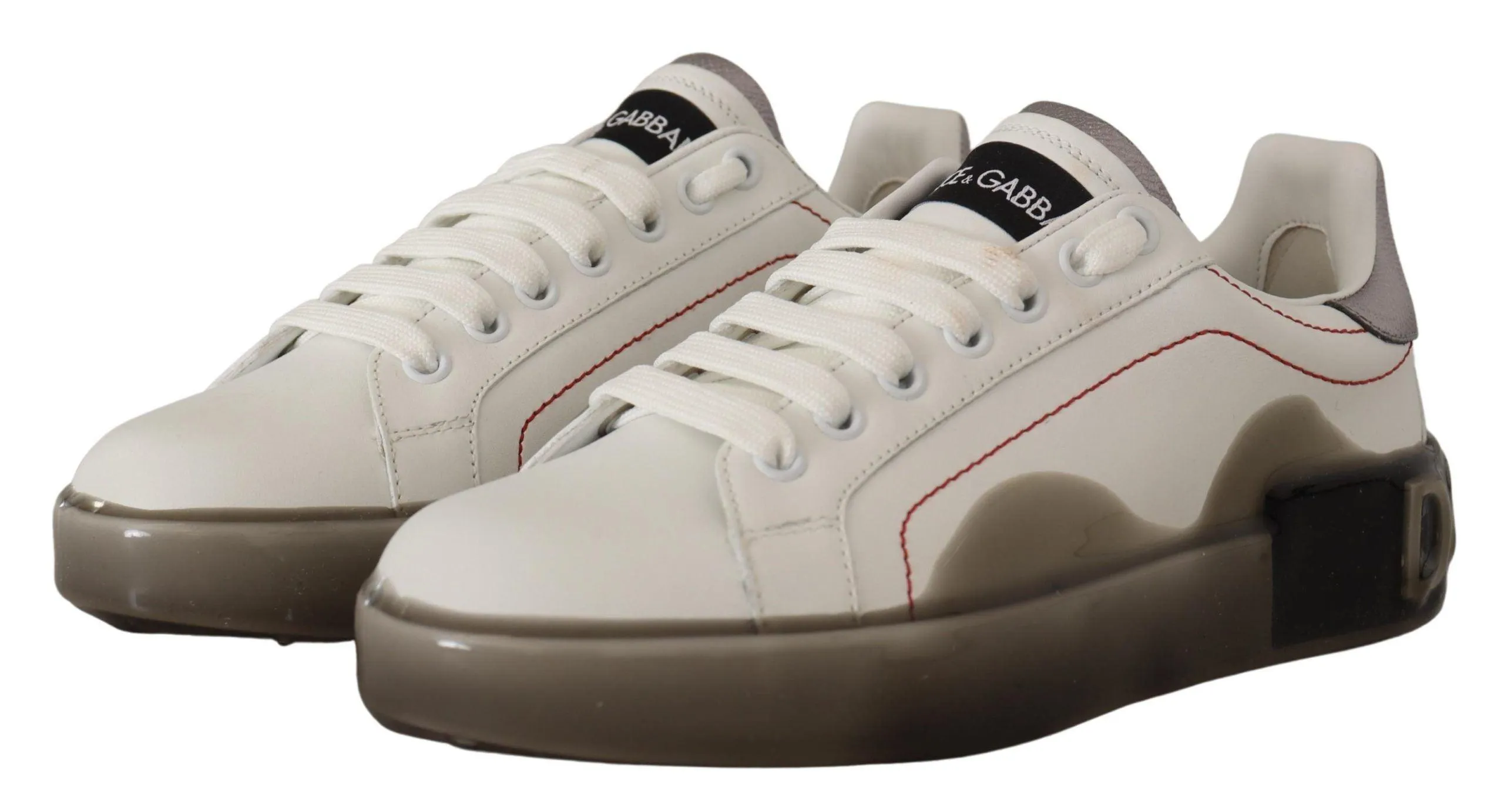 Dolce & Gabbana White Leather Shoes Womens Logo Portofino Sneakers