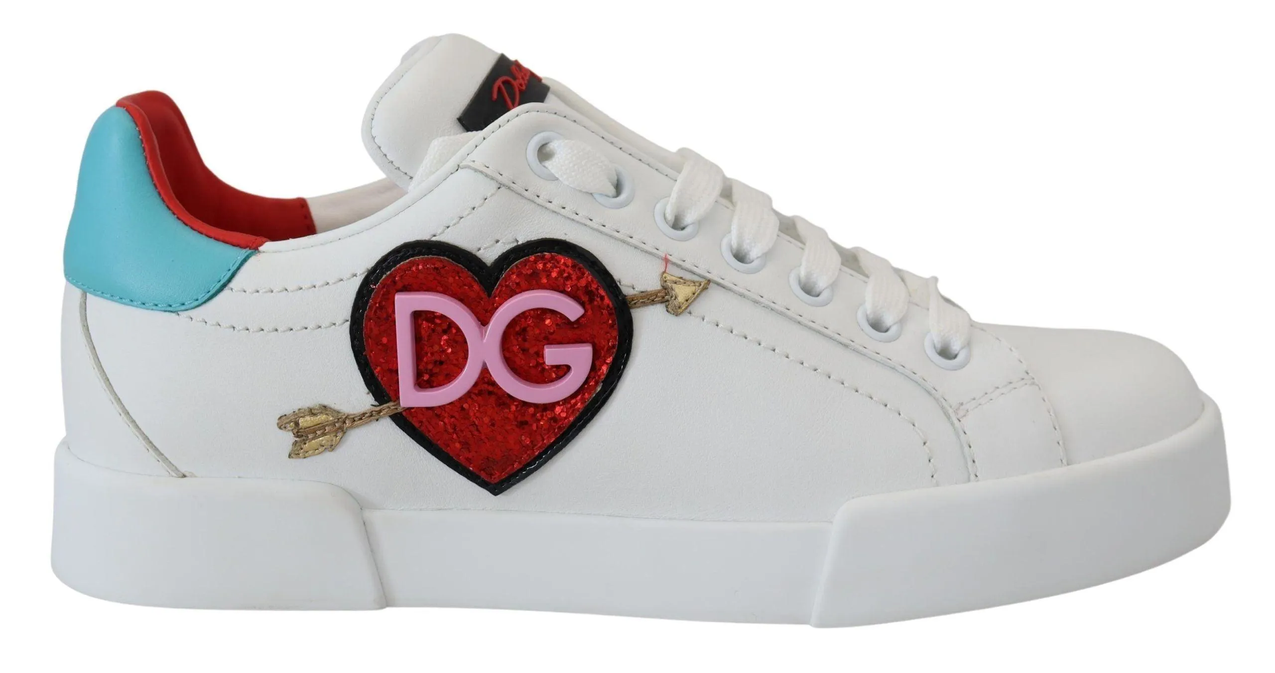 Dolce & Gabbana White Leather Sneaker Portofino Logo Heart Shoes