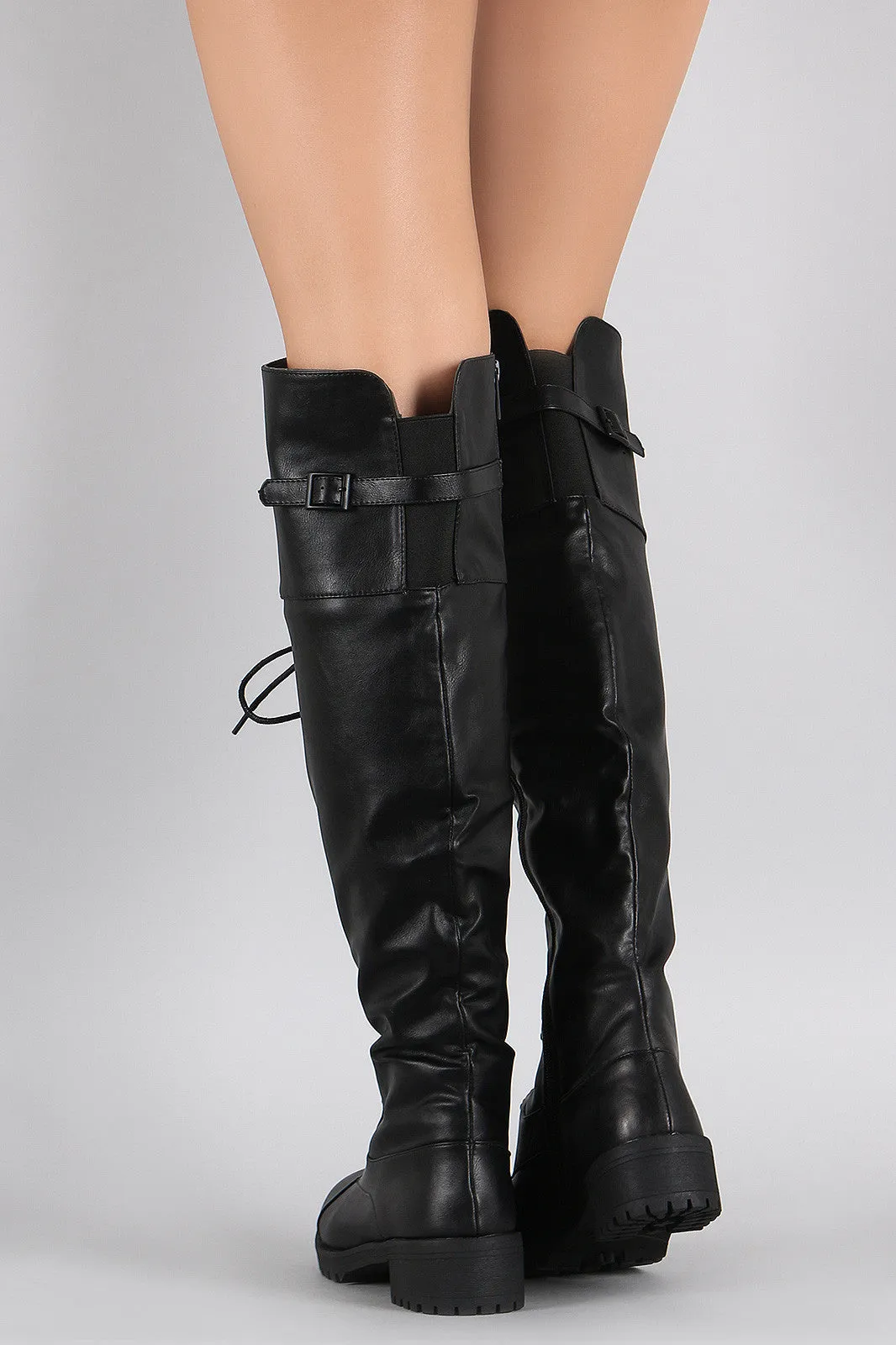 Dollhouse Round Toe Lace Up Combat Over-The-Knee Boots