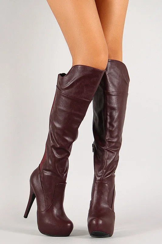 Elastic Panels Platform Stiletto Knee High Boot