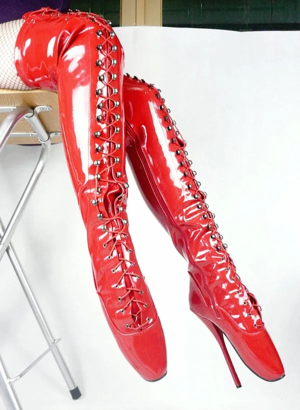 Extreme 18cm High Heel Over The Knee Lace Up Ballet Boots