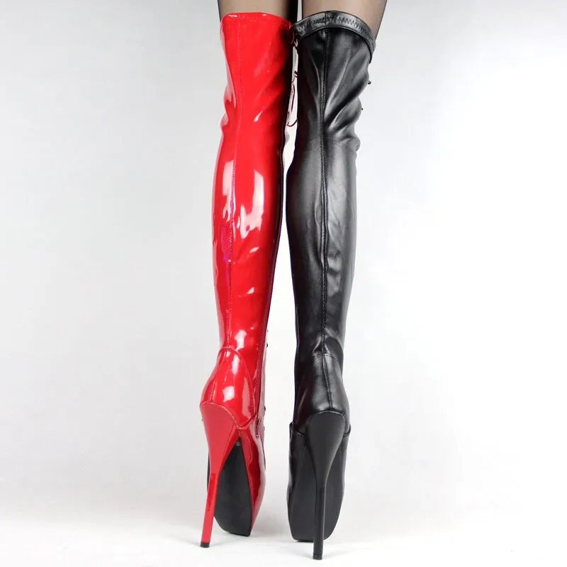 Extreme 18cm High Heel Over The Knee Lace Up Ballet Boots