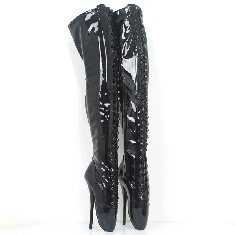 Extreme 18cm High Heel Over The Knee Lace Up Ballet Boots