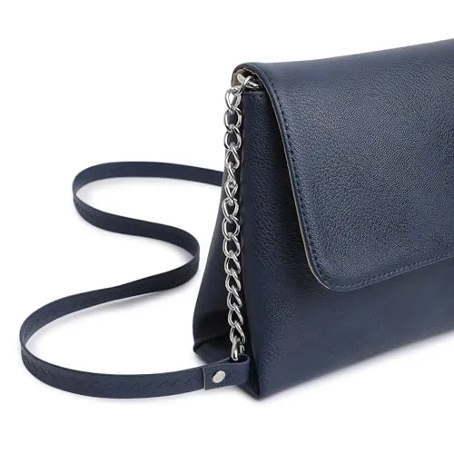 Fastrack Classic Envelope Sling Bag for Women | Stylish Crossbody Bag for Girls, Ladies, Women | Structured Handbag Made of High-Quality Faux Leather (Blue)