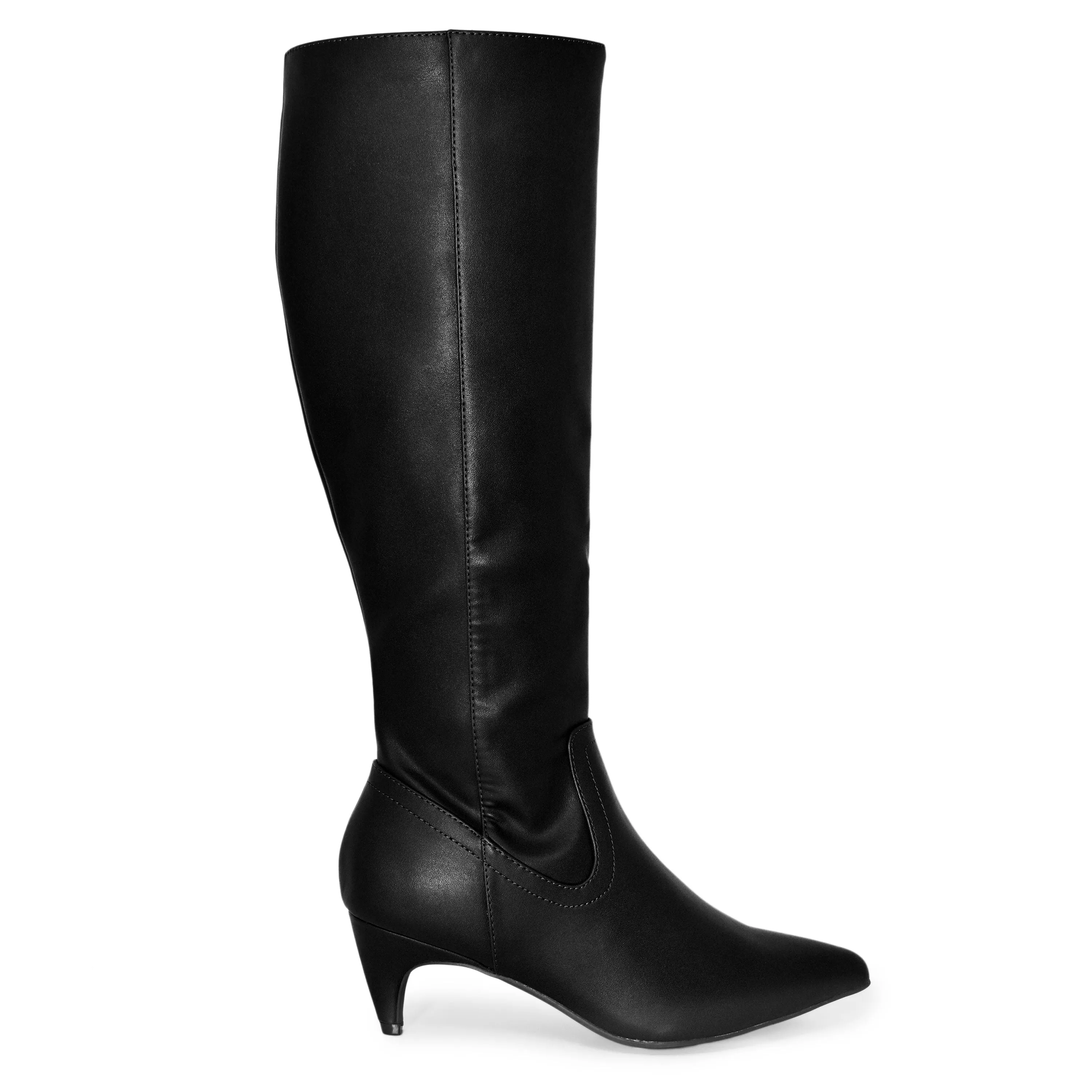 FERA-21A Pointed Toe Kitten Heel Knee High Boots