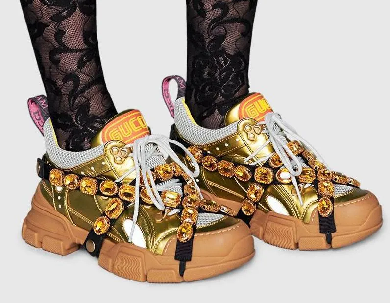 'Flashtrek' Sneakers with Removable Crystals, Gold