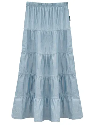 Girl's Ankle Length Long Denim 5 Tiered Skirt 4 to 18 years old