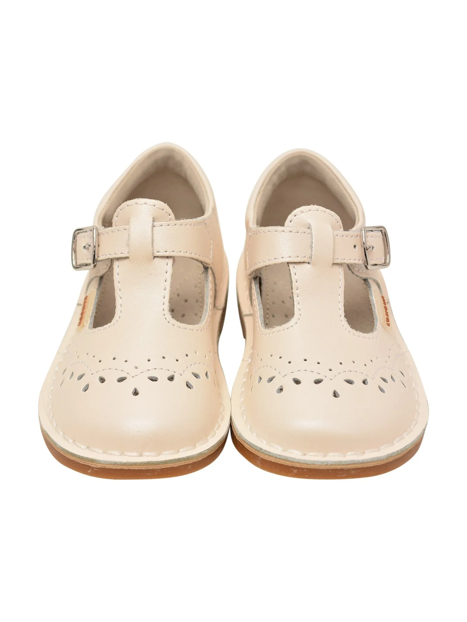 Girls White T-Strap Stitch Down Teardrop Mary Janes 4 Baby-13 Kids