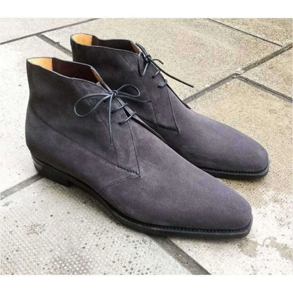 Handmade Men's Gray Suede Chukka Boots, Men Ankle Boots, Men Fashion Boots