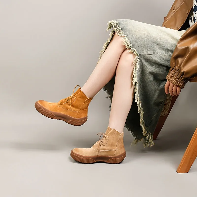 Handmade Nubuck Leather Martin Boots For Women Lace-up Boots in Camel/Apricot/Grey