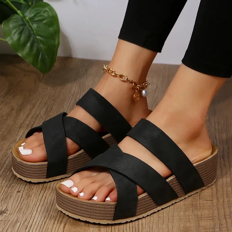 Hnzxzm Snake Pattern Thick Bottom Cork Sandals Women Summer Non-Slip Platform Slippers Woman Cross Strap Casual Clogs Slides Shoes