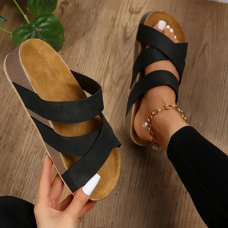 Hnzxzm Snake Pattern Thick Bottom Cork Sandals Women Summer Non-Slip Platform Slippers Woman Cross Strap Casual Clogs Slides Shoes