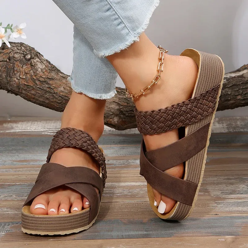 Hnzxzm Snake Pattern Thick Bottom Cork Sandals Women Summer Non-Slip Platform Slippers Woman Cross Strap Casual Clogs Slides Shoes