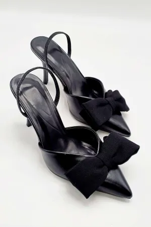 Jaycee Bow Detail Slingback Court Shoes in Black