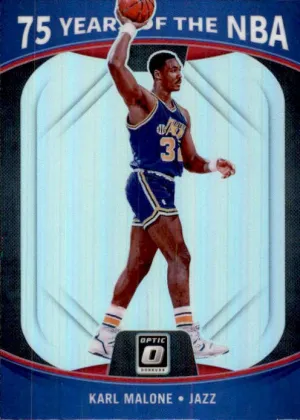 Karl Malone, 75 Years of the NBA, Silver Prizm, 2021-22 Panini Donruss Optic Basketball NBA