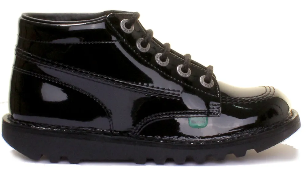 Kickers Kick Hi Youth In Black Patent in Teen UK Size 3 - 6